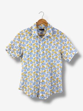 Postmarc Blue Apricot Floral Seersucker Shirt Size S Button Down Preppy Casual